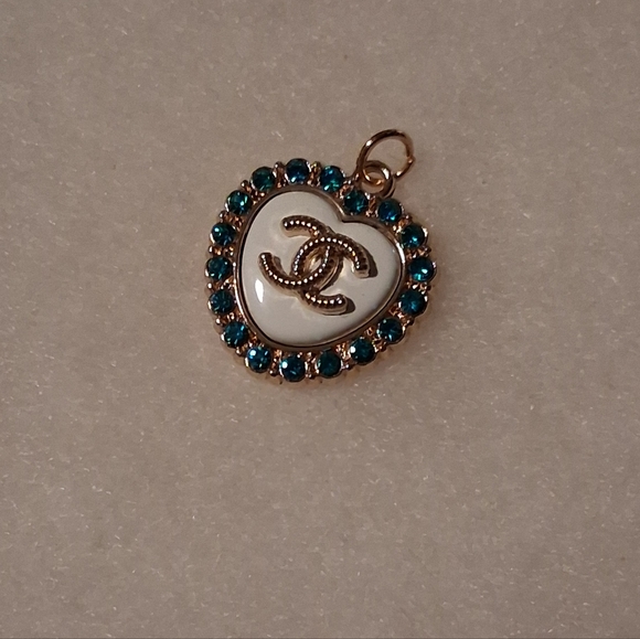 Upcycled Jewelry - Heart Pendant- White & Blue